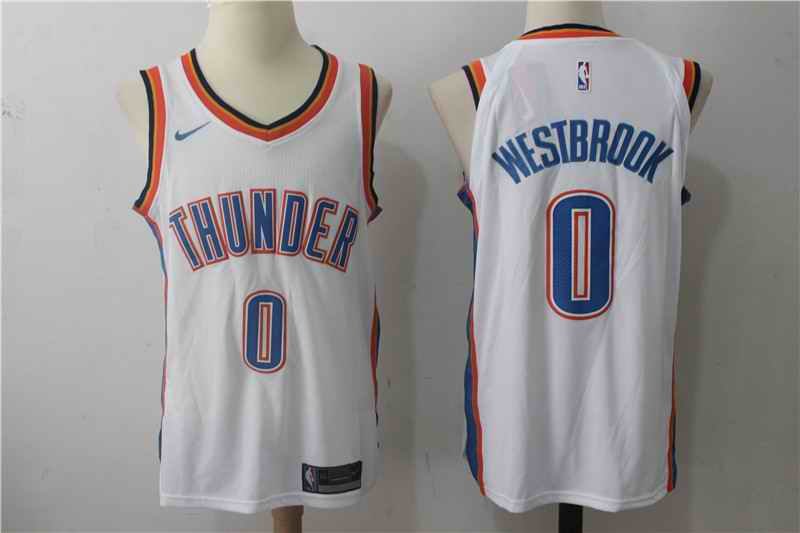 Men's Nike Oklahoma City Thunder #0 Russell Westbrook White Stitched NBA Jersey