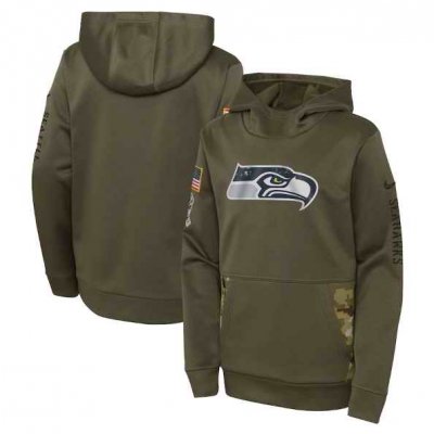 Youth Seattle Seahawks 2022 Olive Salute to Service Therma Performance Pullover Hoodie