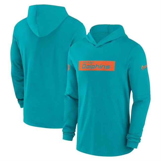 Men's Miami Dolphins Aqua Sideline Performance Hoodie