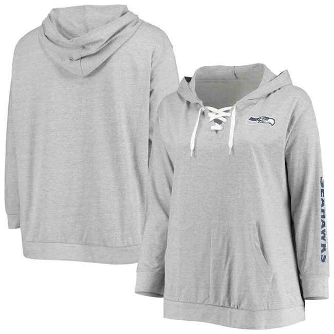 Women's Seattle Seahawks Heathered Gray  Lace-Up Pullover Hoodie