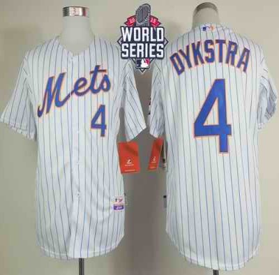 Mets #4 Lenny Dykstra White(Blue Strip) Home Cool Base W/2015 World Series Patch Stitched MLB Jersey