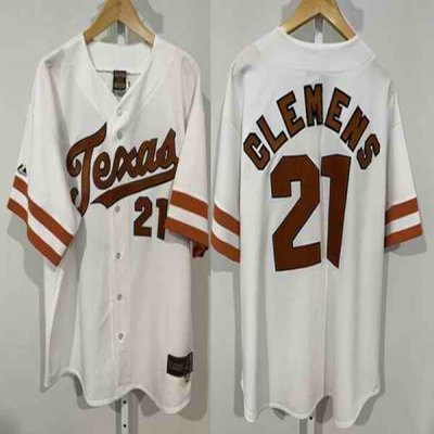 Men's Texas Longhorns #21 Roger Clemens White Stitched Jersey