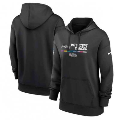 Women's Seattle Seahawks 2022 Black NFL Crucial Catch Therma Performance Pullover Hoodie(Run Small)