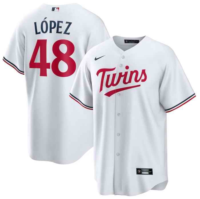 Men's Minnesota Twins #48 Jorge L'pez White Cool Base Stitched Jersey