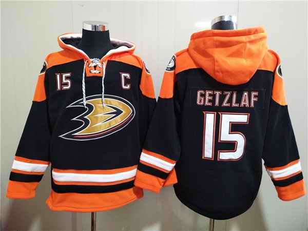 Men's Anaheim Ducks #15 Ryan Getzlaf Black Ageless Must-Have Lace-Up Pullover Hoodie