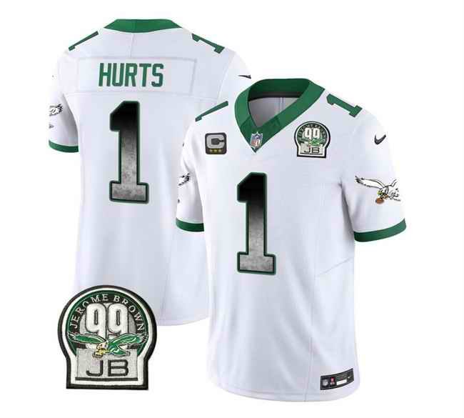 Men's Philadelphia Eagles #1 Jalen Hurts White 2023 F.U.S.E. With 3-star C Patch Throwback Vapor Untouchable Limited Stitched Football Jersey