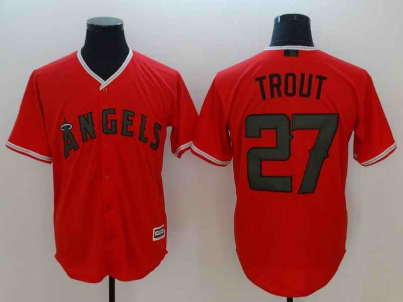 Men's MLB Los Angeles Angels #27 Mike Trout Red 2018 Memorial Day Cool Base Stitched Jersey