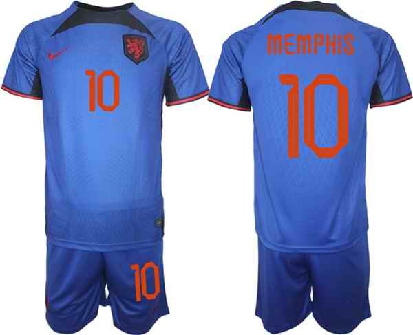 Men's Netherlands #10 Memphis Royal Away Soccer Jersey Suit