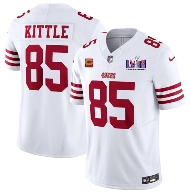 Men's San Francisco 49ers #85 George Kittle White F.U.S.E. Super Bowl LVIII Patch And 4-star C Patch Vapor Untouchable Limited Stitched Football Jersey