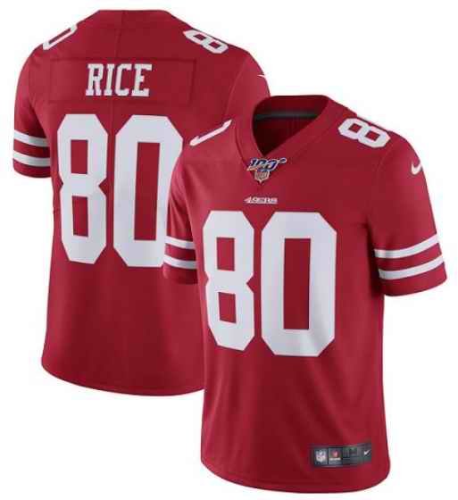 Men's San Francisco 49ers #80 Jerry Rice Red 2019 100th season Vapor Untouchable Limited Stitched NFL Jersey