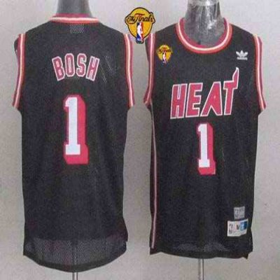 Heat #1 Chris Bosh Black Hardwood Classics Nights Finals Patch Stitched NBA Jersey