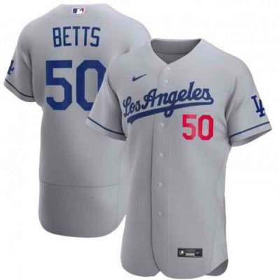 Men's Los Angeles Dodgers  #50 Mookie Betts Grey Flex Base Stitched Jersey