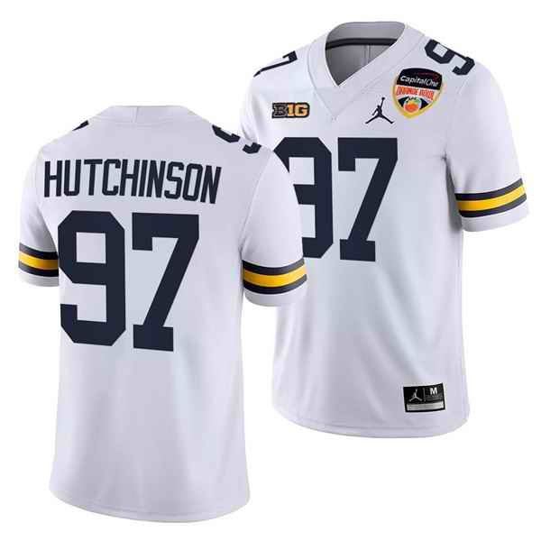 Men's Michigan Wolverines #97 Aidan Hutchinson White College Stitched Football Jersey