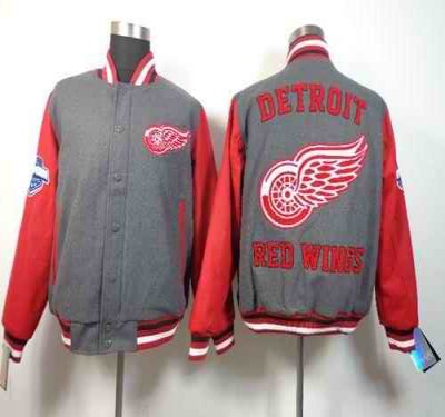 Detroit Red Wings Blank Satin Button-Up Grey NHL Jacket