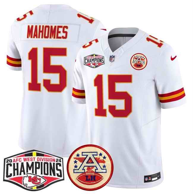 Men's Kansas City Chiefs #15 Patrick Mahomes White F.U.S.E. 2024 AFC West Division Champions Vapor Limited Stitched Football Jersey