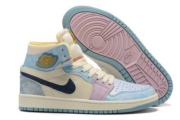 Women's Running Weapon Air Jordan 1 Cream/Blue Shoes  0163