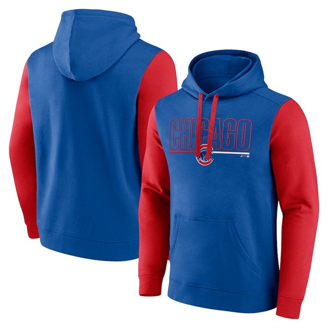 Men's Chicago Cubs Royal Outline Fleece Pullover Hoodie