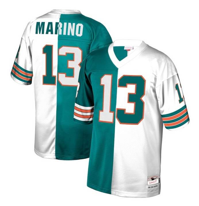 Men's Miami Dolphins Customized Aqua/White Split Mitchell & Ness Stitched Jersey