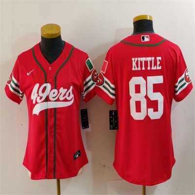 Women's San Francisco 49ers #85 George Kittle Red Mexico With Patch Cool Base Stitched Baseball Jersey(Run Small)