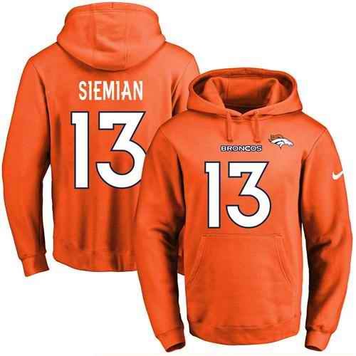 Nike Broncos #13 Trevor Siemian Orange Name & Number Pullover NFL Hoodie