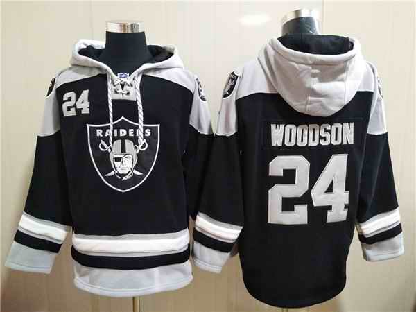 Men's Las Vegas Raiders  #24 Charles Woodson Black Ageless Must-Have Lace-Up Pullover Hoodie