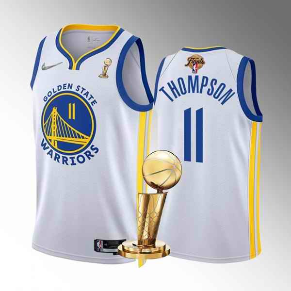 Men's Golden State Warriors #11 Klay Thompson 2022 White NBA Finals Champions Stitched Jersey