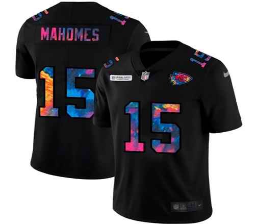 Men's Kansas City Chiefs #15 Patrick Mahomes Black Crucial Catch Limited Stitched Jersey