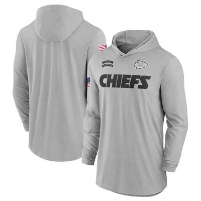 Men's Kansas City Chiefs 2024 Gray Salute to Service Lightweight Performance Long Sleeve Hooded T-Shirt