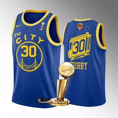 Men's Golden State Warriors #30 Stephen Curry 2022 Royal NBA Finals Champions Stitched Jersey