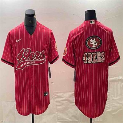 Men's San Francisco 49ers Red Team Big Logo With Patch Cool Base Stitched Baseball Jersey