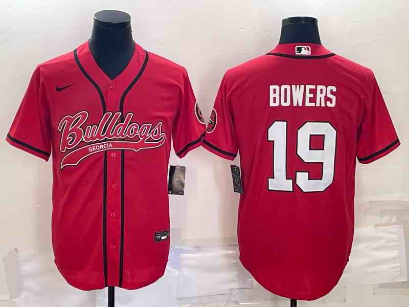 Men's Georgia Bulldogs #19 Brock Bowers Red With Patch Cool Base Stitched Baseball Jersey