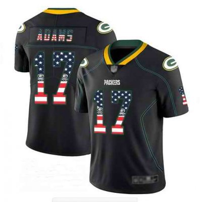 Men's Green Bay Packers #17 Davante Adams Black USA Flag Color Rush Fashion Stitched NFL Jersey