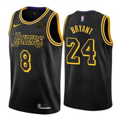 Men's Los Angeles Lakers Front #8 Back #24 Kobe Bryant With KB Patch Black Stitched Jersey