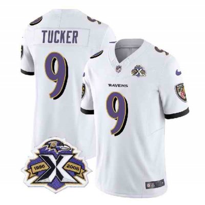 Men's Baltimore Ravens #9 Justin Tucker White 2023 F.U.S.E With Patch Throwback Vapor Limited Jersey