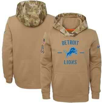 Youth Detroit Lions Khaki 2019 Salute to Service Therma Pullover Hoodie