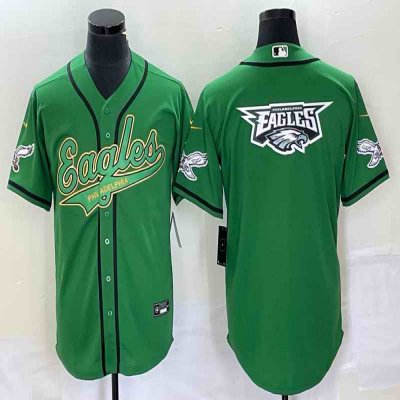 Men's Philadelphia Eagles Green Team Big Logo Cool Base Stitched Baseball Jersey