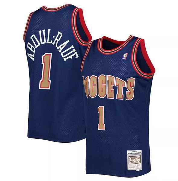 Men's Denver Nuggets #1 Mahmoud Abdul-Rauf Navy 1994-95 Swingman Stitched Jersey