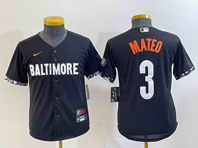 Youth Baltimore Orioles #3 Jorge Mateo Black 2023 City Connect Stitched Baseball Jersey