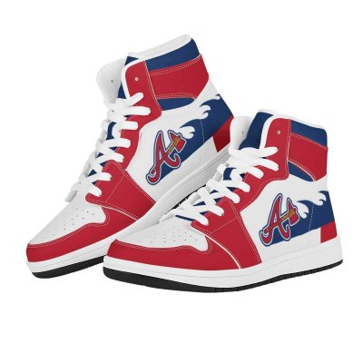 Women's Atlanta Braves High Top Leather AJ1 Sneakers 002