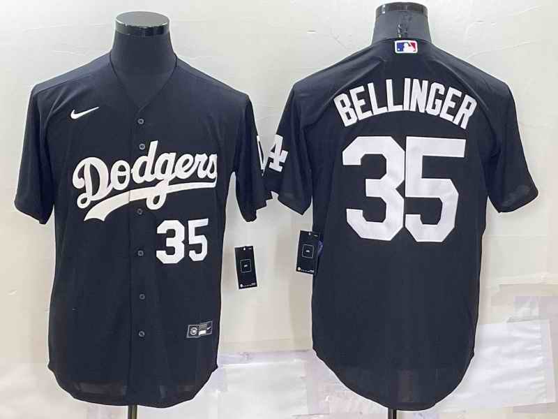 Men's Los Angeles Dodgers #35 Cody Bellinger Black Cool Base Stitched Jersey