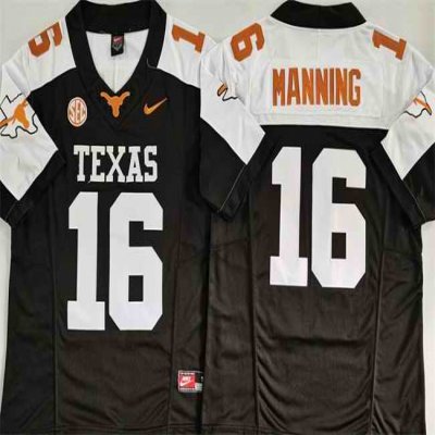 Men's Texas Longhorns #16 Peyton Manning Black/White F.U.S.E. Stitched Jersey