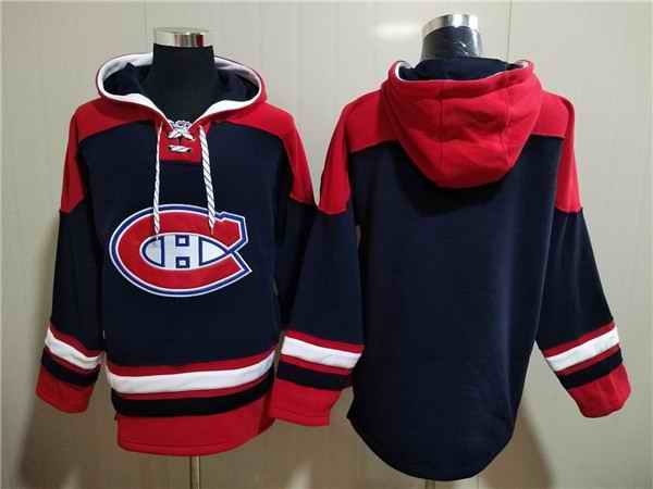 Men's Montreal Canadiens Blank Navy/Red  Lace-Up Pullover Hoodie