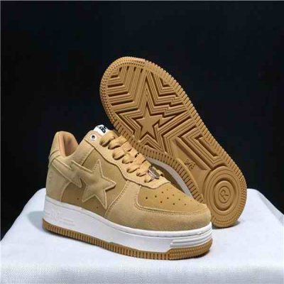 Men's Bape Sta Low Top Leather Tan Brown Shoes 0015