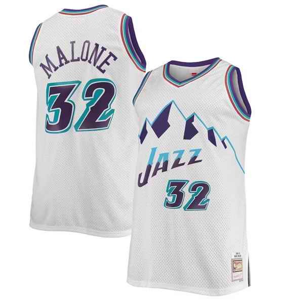 Men's Utah Jazz #32 Karl Malone White Mitchell & Ness Swingman Stitched Jersey