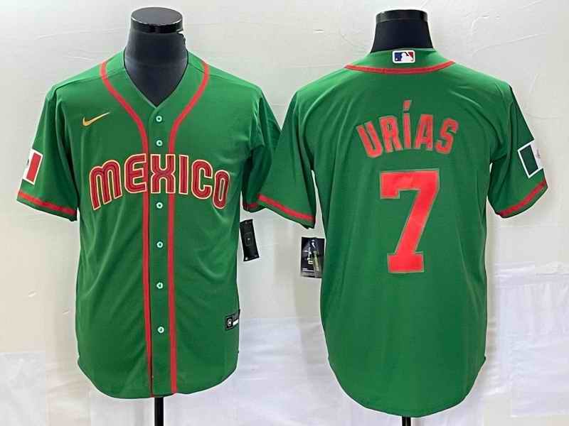 Men's Mexico Baseball #7 Julio Ur'as 2023 Green World Baseball With Patch Classic Stitched Jersey