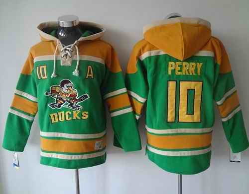 Ducks #10 Corey Perry Green Sawyer Hooded Sweatshirt Stitched NHL Jersey