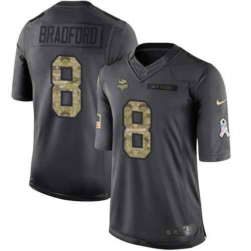 Nike Vikings #8 Sam Bradford Black Men's Stitched NFL Limited 2016 Salute To Service Jersey