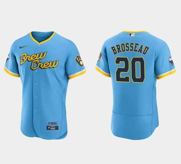 Men's Milwaukee Brewers #20 Mike Brosseau Powder Blue 2022 City Connect Flex Base Stitched Baseball Jersey