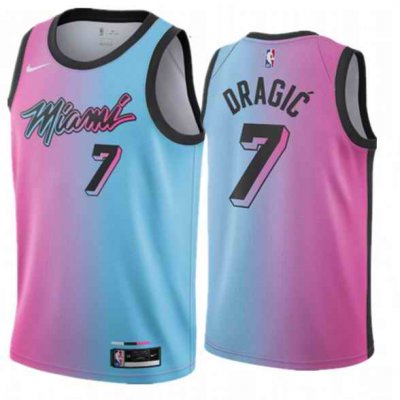 Men's Miami Heat #7 Goran Dragic 2020-21 Blue/Pink City Edition Stitched Jersey