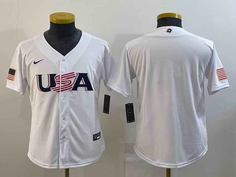 Youth USA Baseball Blank 2023 White World Baseball Classic Stitched Jersey